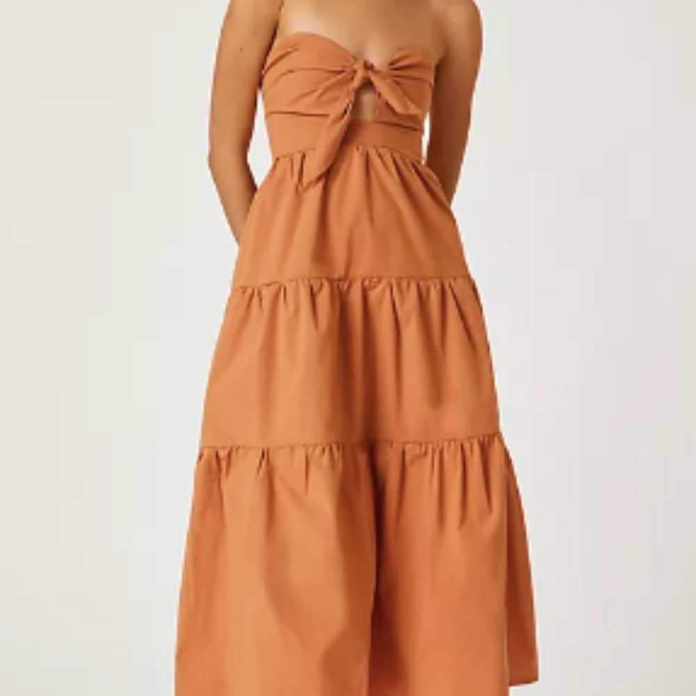 NWOT Anthropologie Strapless Burnt Orange Tie-Front Midi Dress | 1x